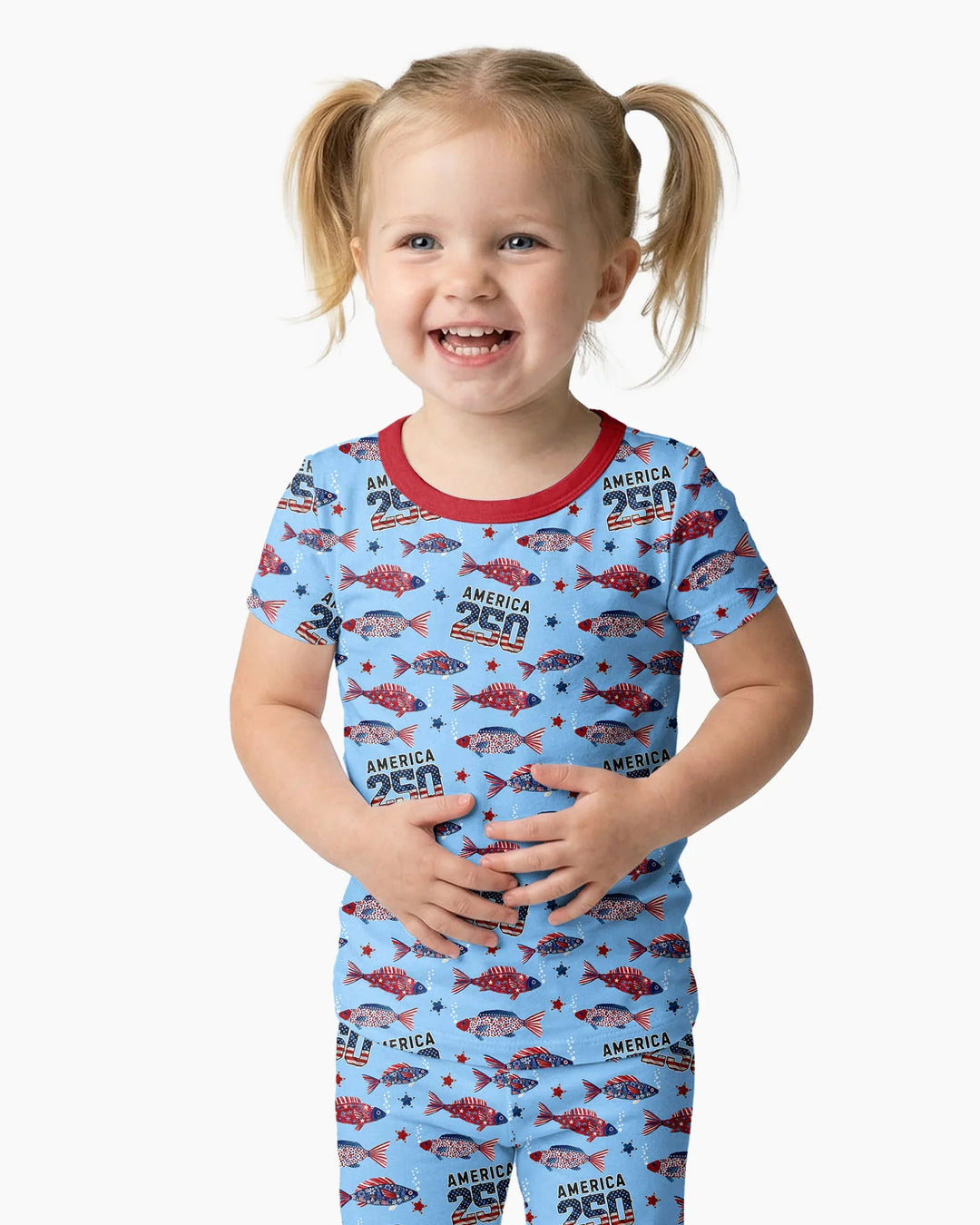Stars and Stripes Fish Bamboo Two Piece Short Sleeve Pajama Set