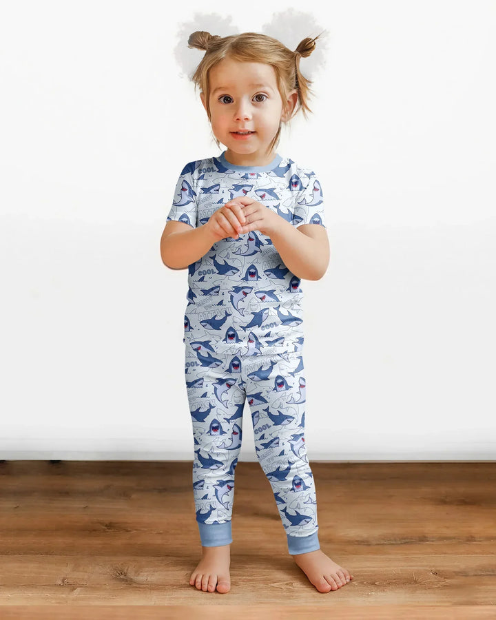 Big Sharks Attack Bamboo Two Piece Short Sleeve Pajama Set
