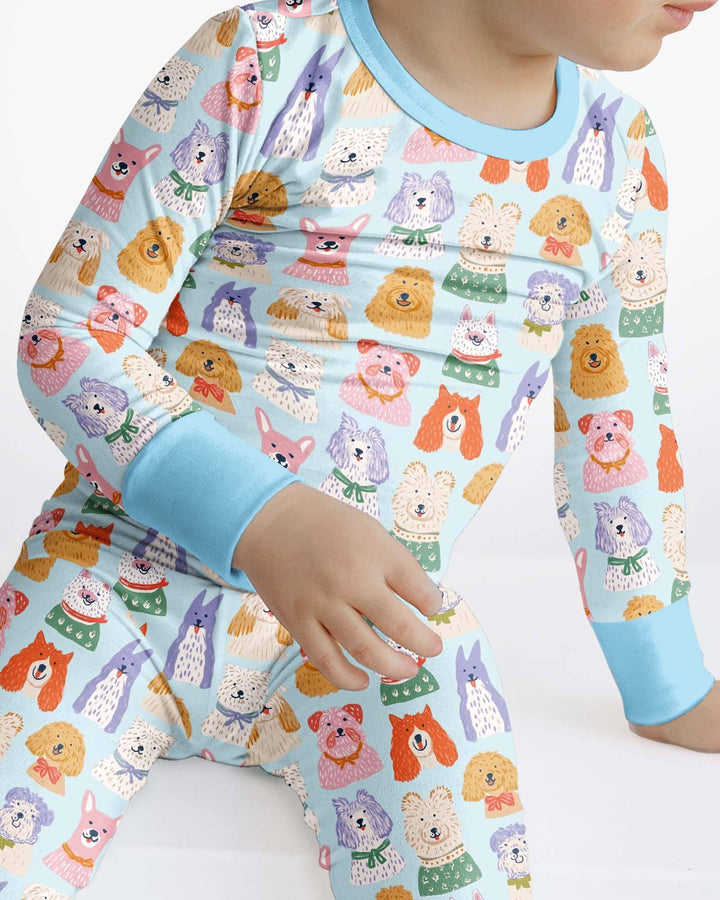 Whimsical Puppy Parade Family Matching Bamboo Two Piece Long Sleeve Pajama Set