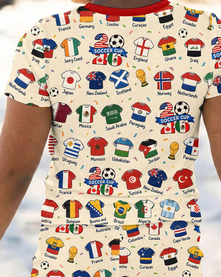 2026 Soccer World Jersey Flag Bamboo Two Piece Short Sleeve Pajama Set