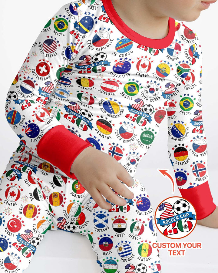 The World Plays Here 2026 Soccer Tour Bamboo Two Piece Long Sleeve Pajama Set