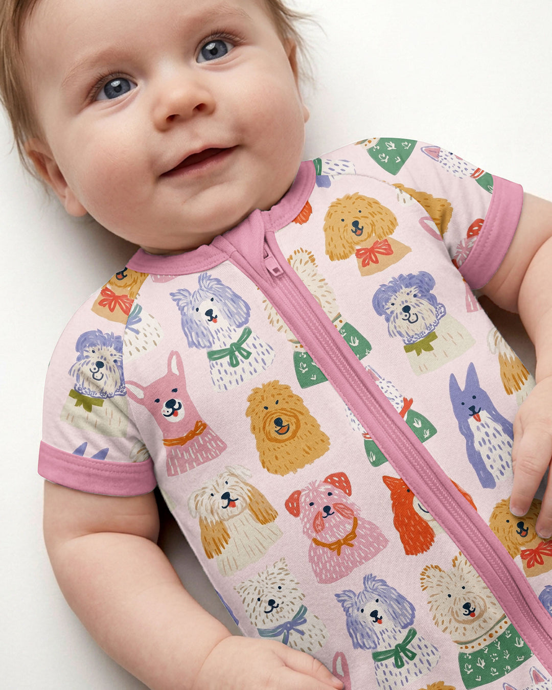 Whimsical Puppy Parade Family Matching Bamboo Shorty Zippy