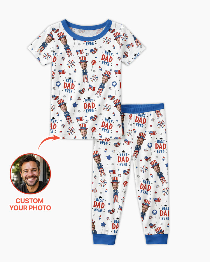 Custom Photo Best Patriotic Family Ever Bamboo Two Piece Short Sleeve Pajama Set