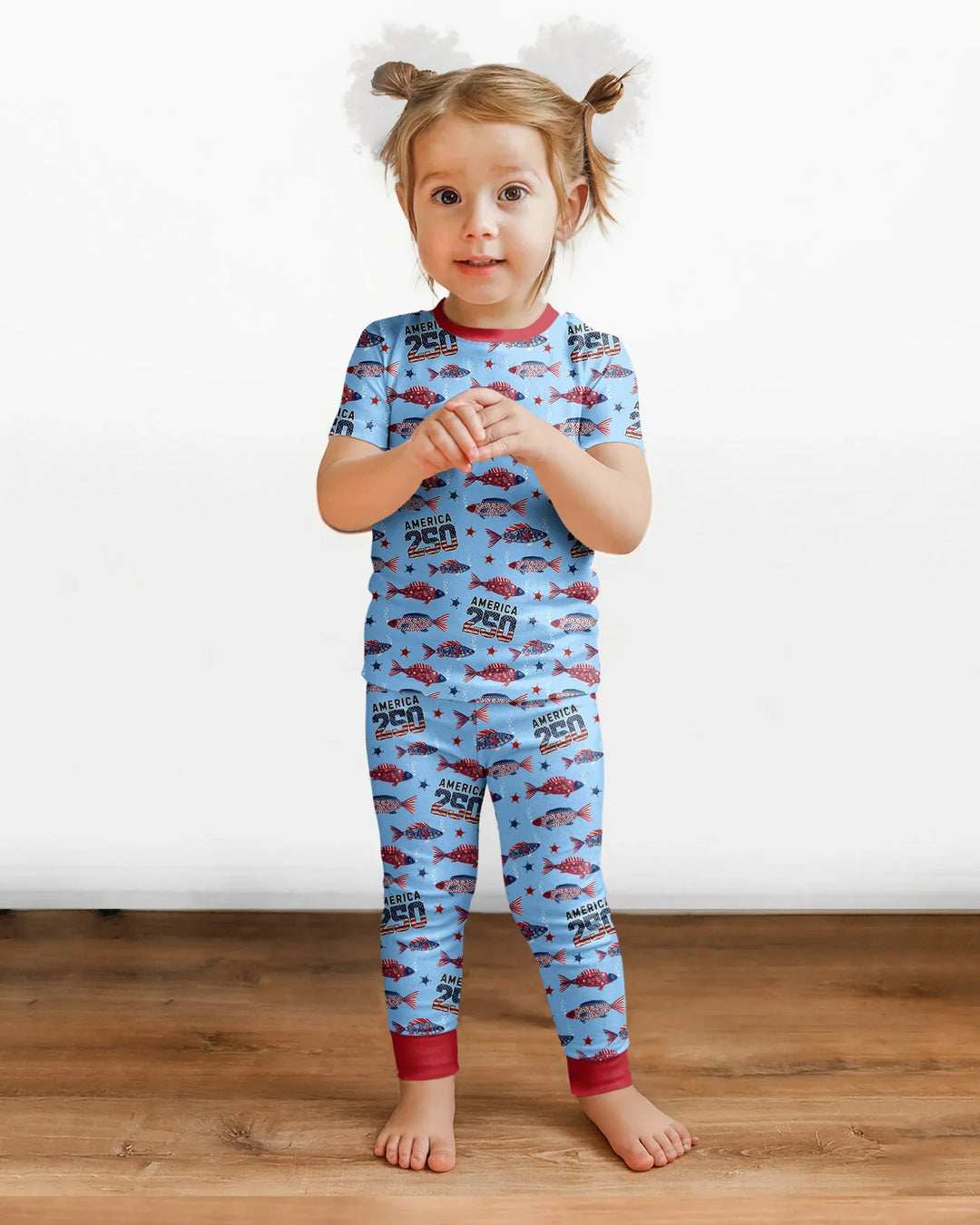 Stars and Stripes Fish Bamboo Two Piece Short Sleeve Pajama Set