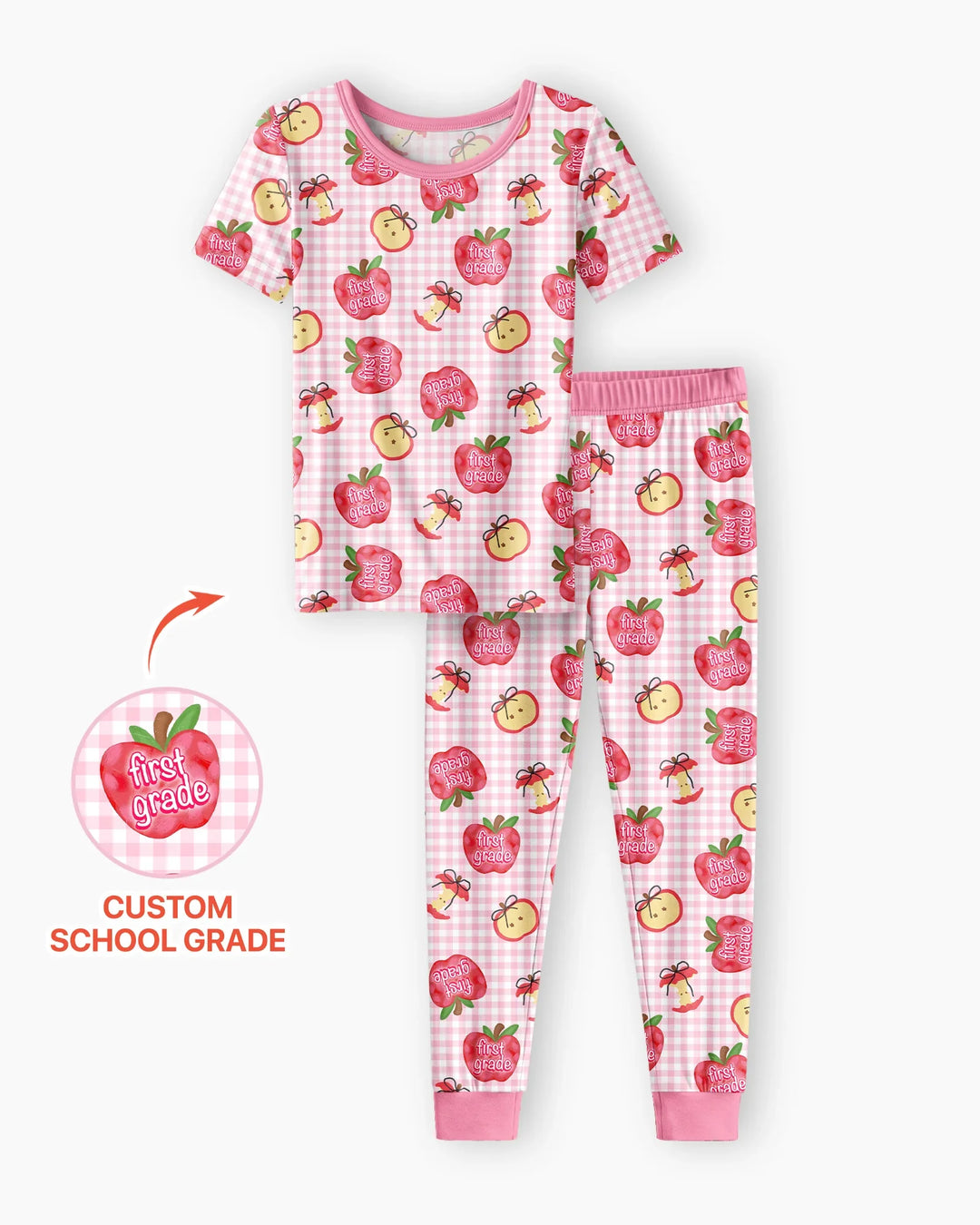 Custom School Grade Apple Days Bamboo Two Piece Short Sleeve Pajama Set