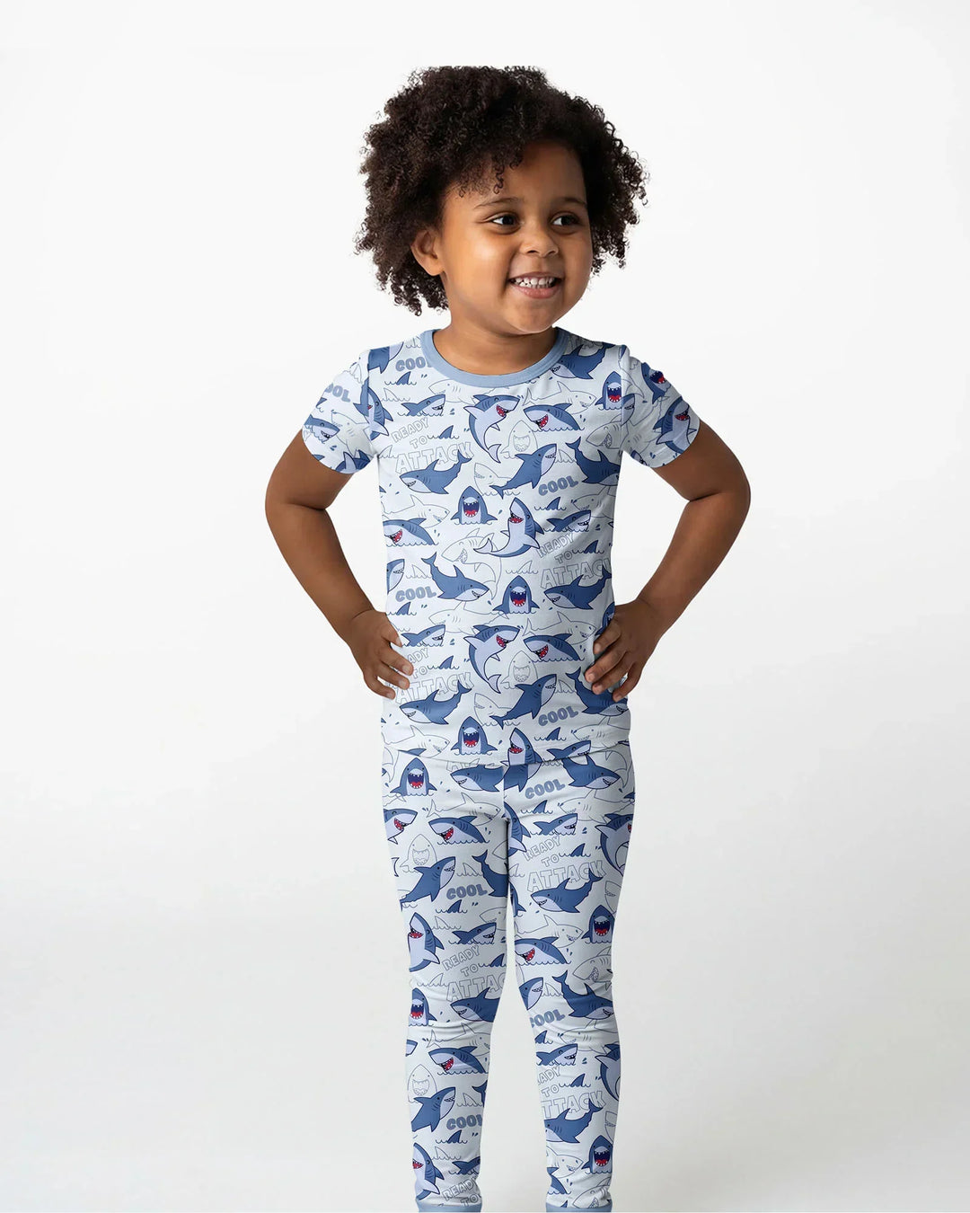 Big Sharks Attack Bamboo Two Piece Short Sleeve Pajama Set