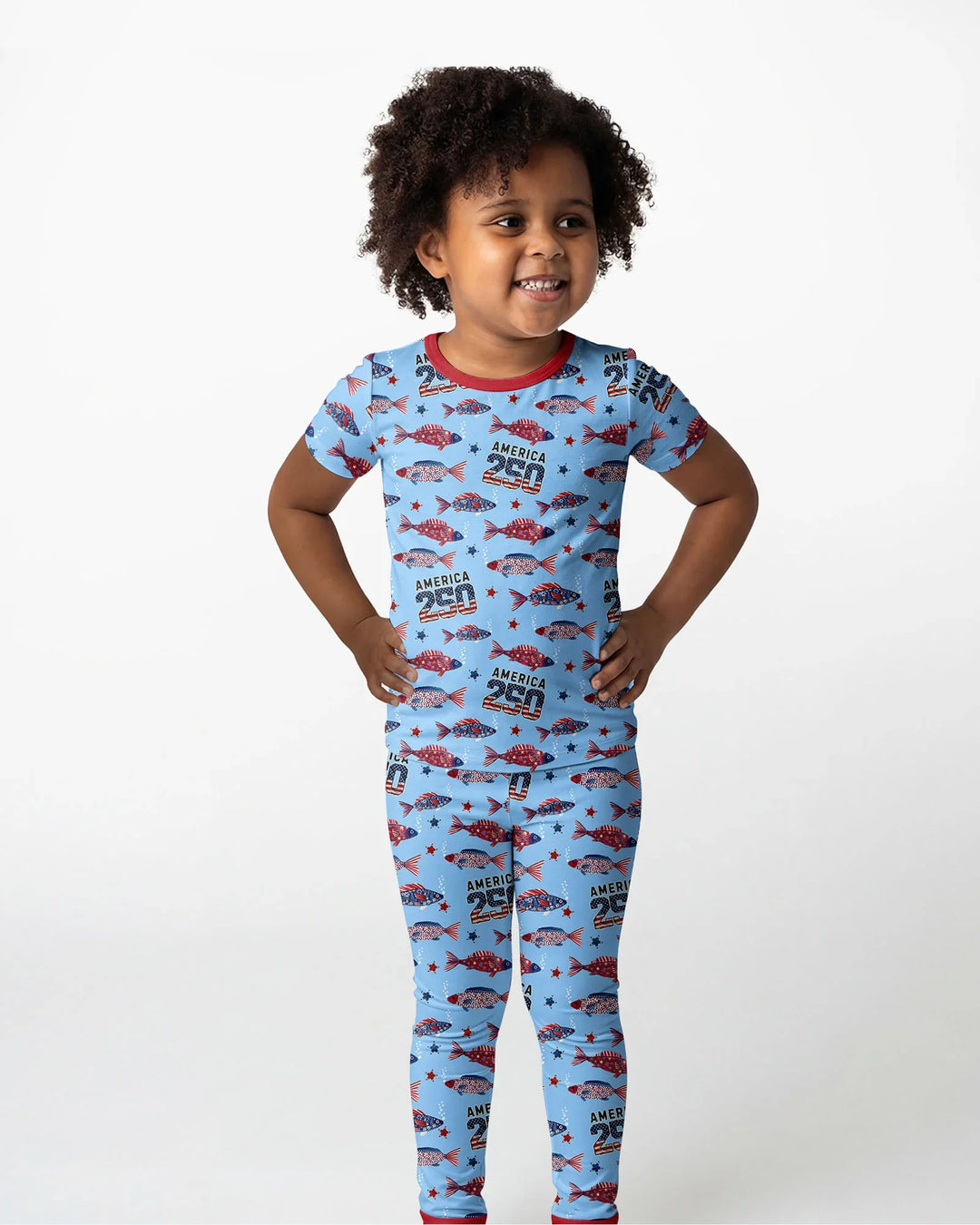 Stars and Stripes Fish Bamboo Two Piece Short Sleeve Pajama Set