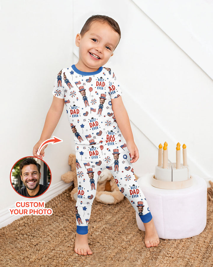 Custom Photo Best Patriotic Family Ever Bamboo Two Piece Short Sleeve Pajama Set