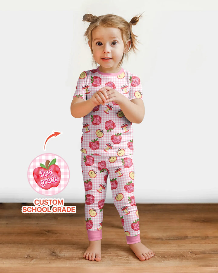 Custom School Grade Apple Days Bamboo Two Piece Short Sleeve Pajama Set