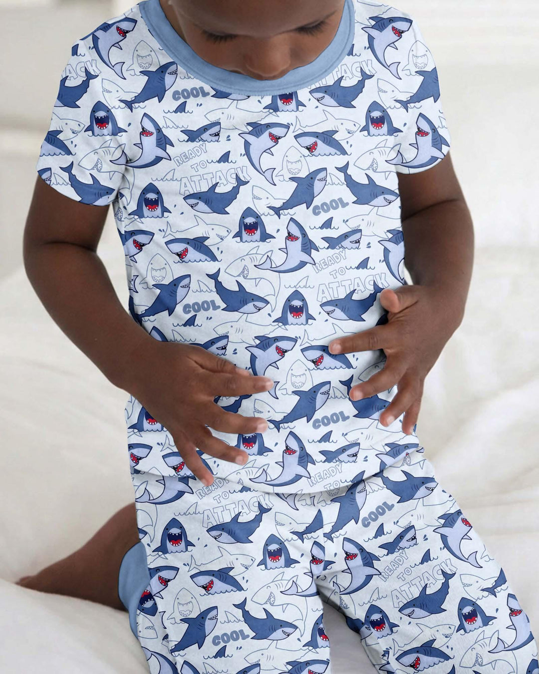 Big Sharks Attack Bamboo Two Piece Short Sleeve Pajama Set