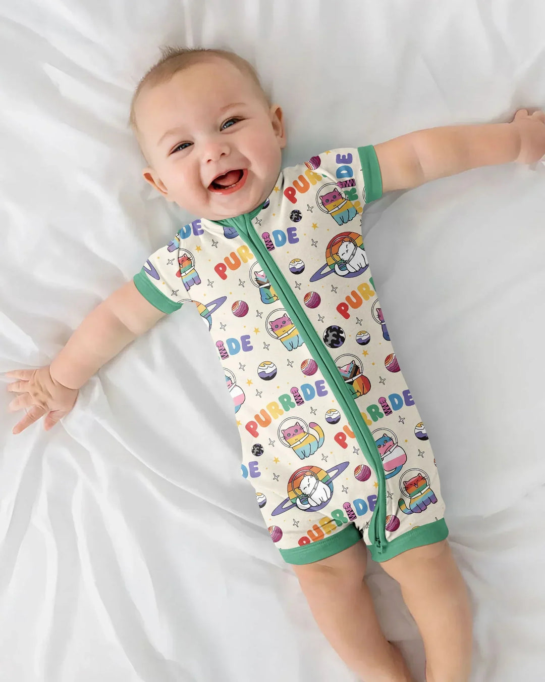Rainbow Space Cats Family Matching Bamboo Shorty Zippy