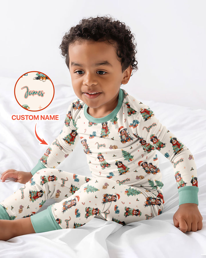 Christmas Bernese Mountain Dog Family Matching Bamboo Two Piece Long Sleeve Pajama Set
