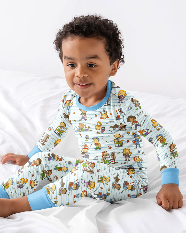 School Days Adventure Bamboo Two Piece Long Sleeve Pajama Set