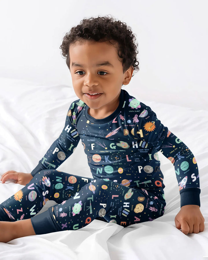 Space Alphabet Bamboo Two Piece Short Sleeve Pajama Set