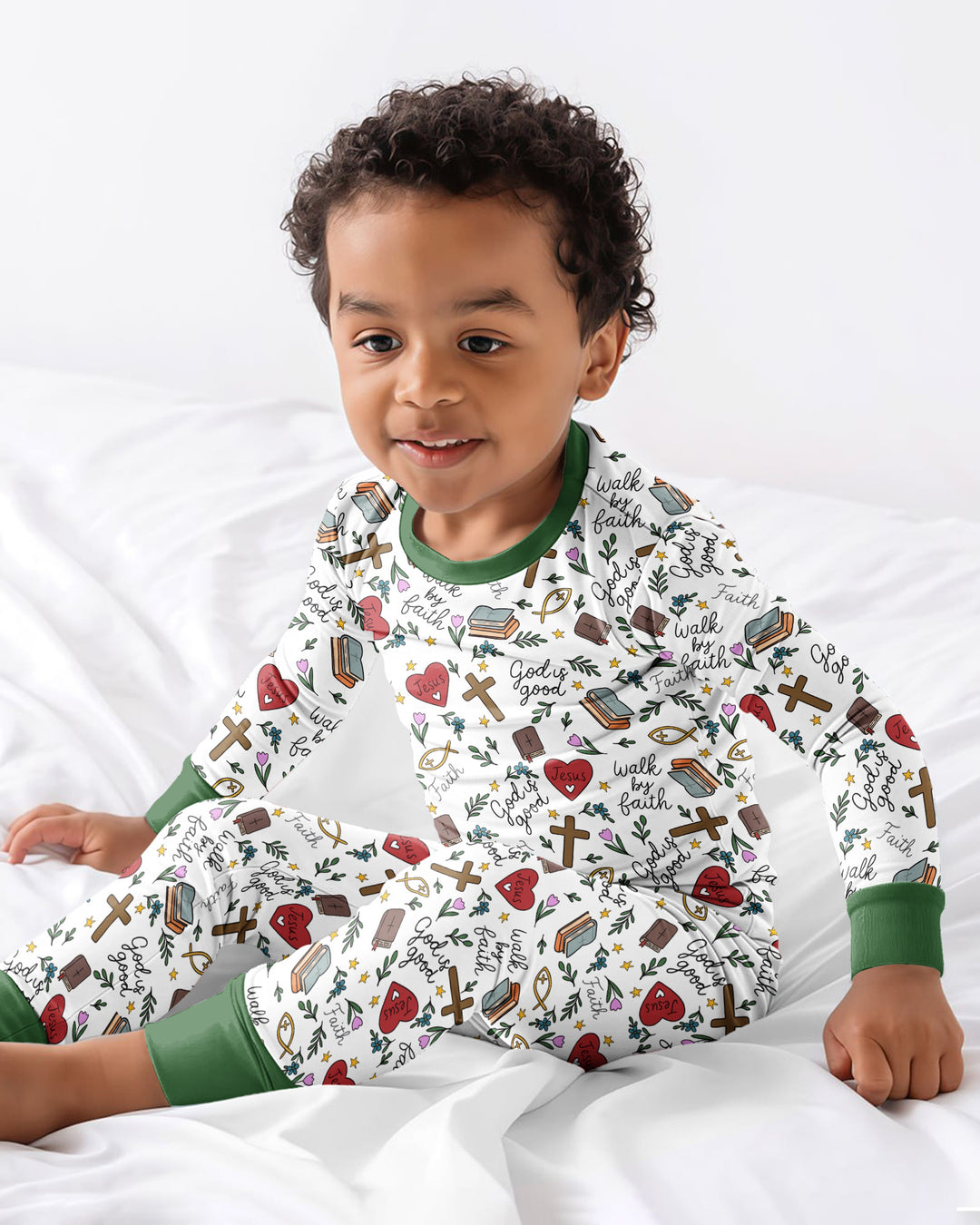 Love Jesus God Is Good Bamboo Two Piece Long Sleeve Pajama Set