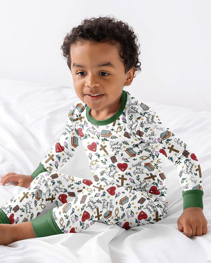 Love Jesus God Is Good Bamboo Two Piece Long Sleeve Pajama Set