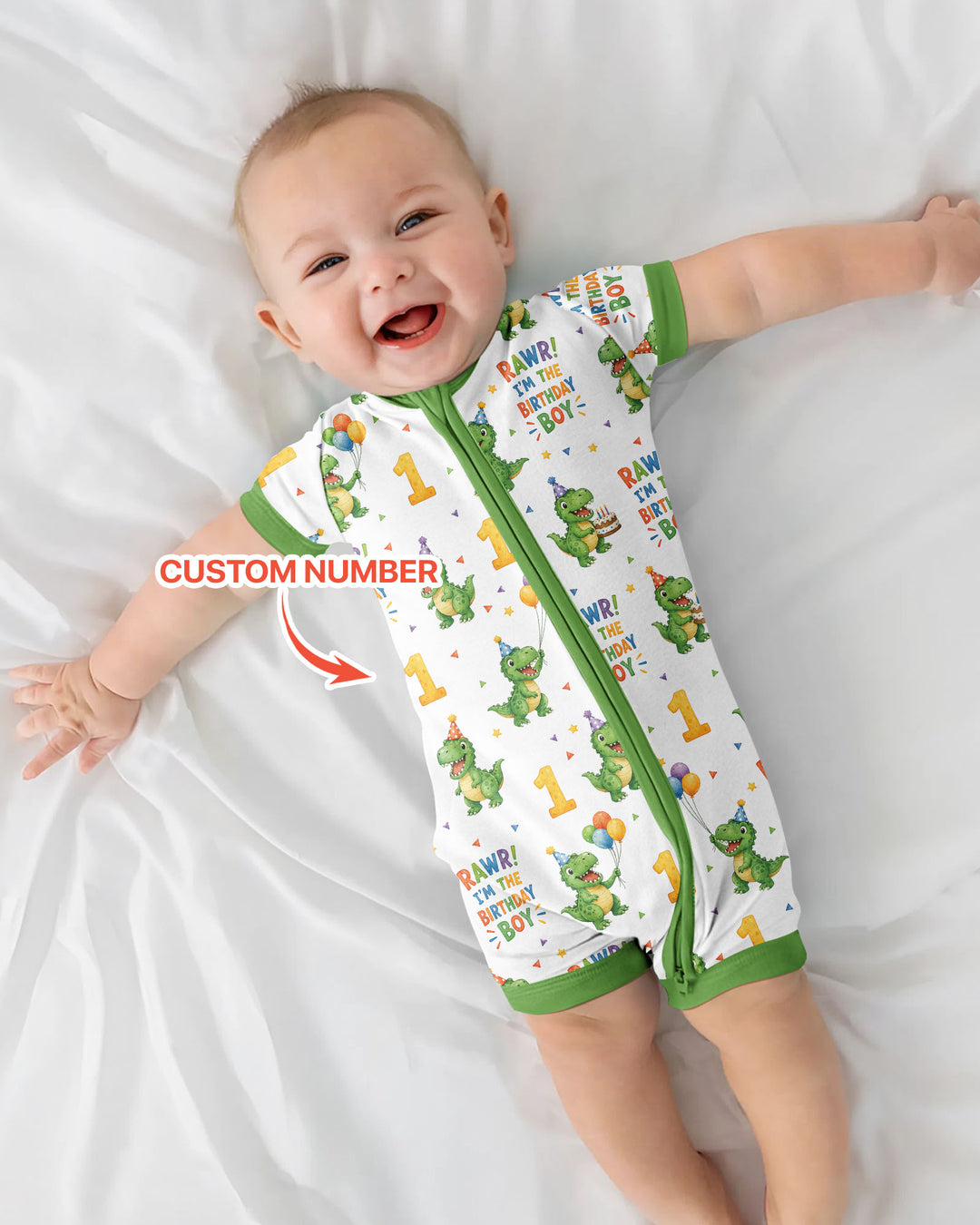 Personalized Dinosaur Birthday Boy Bamboo Shorty Zippy