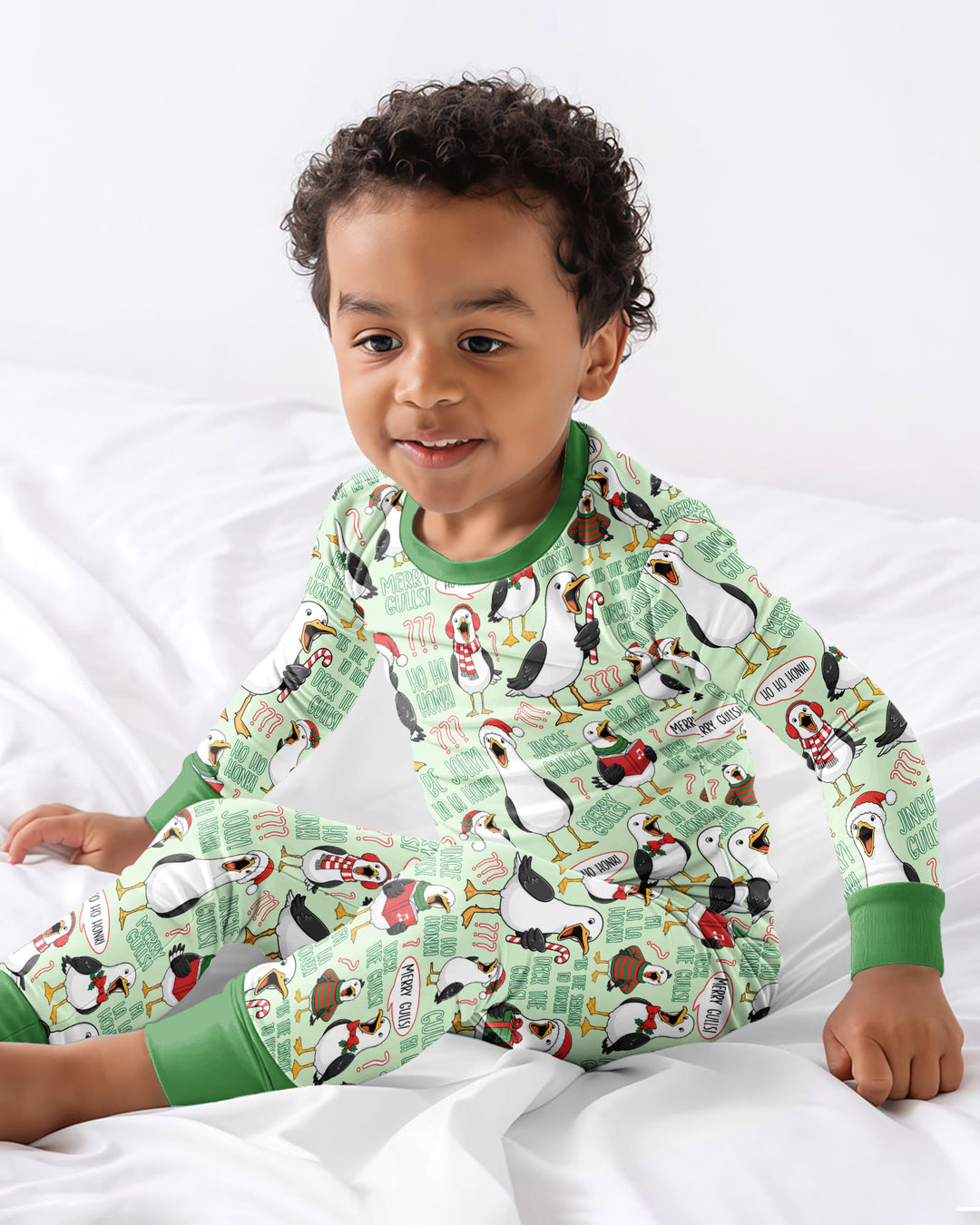Funny Christmas Seagull Bamboo Two Piece Long Sleeve Pajama Set