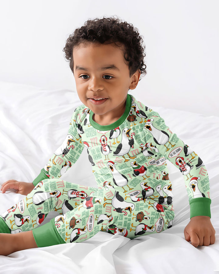 Funny Christmas Seagull Bamboo Two Piece Long Sleeve Pajama Set