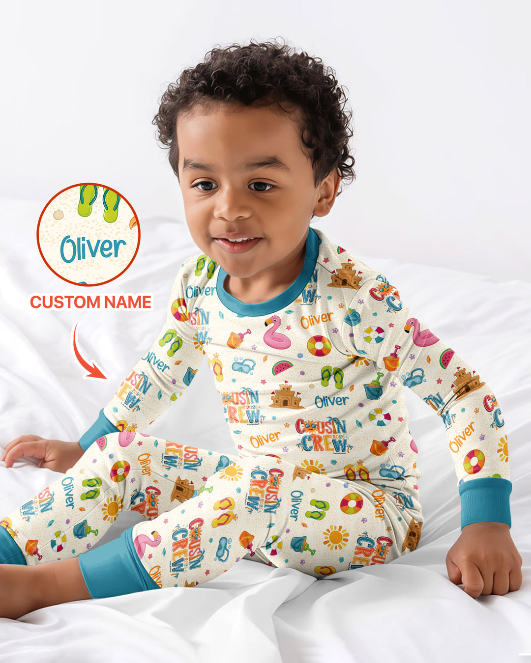 Custom Name Summer 2026 Cousin Crew Bamboo Two Piece Long Sleeve Pajama Set