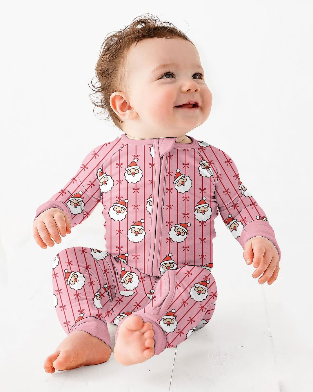Pink Santa Bow Stripe Christmas Bamboo Convertible Zippy