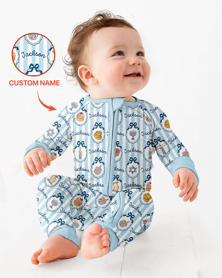 Custom Name Hanukkah Striped Bamboo Convertible Zippy