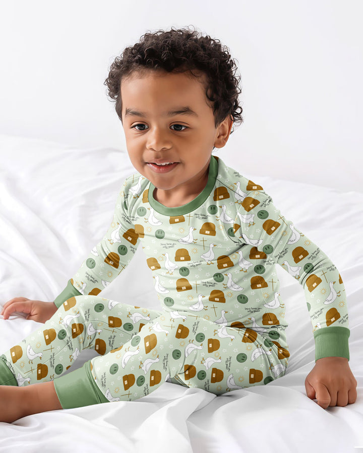 Jesus Loves You Silly Goose Bamboo Two Piece Long Sleeve Pajama Set