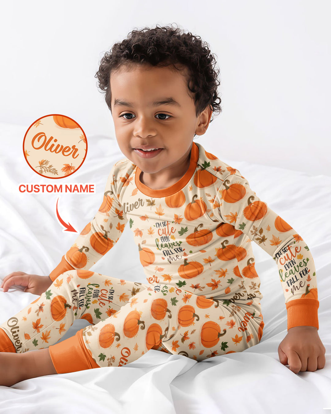 Custom Name I'm So Cute Even Leaves Fall for Me Bamboo Two Piece Long Sleeve Pajama Set