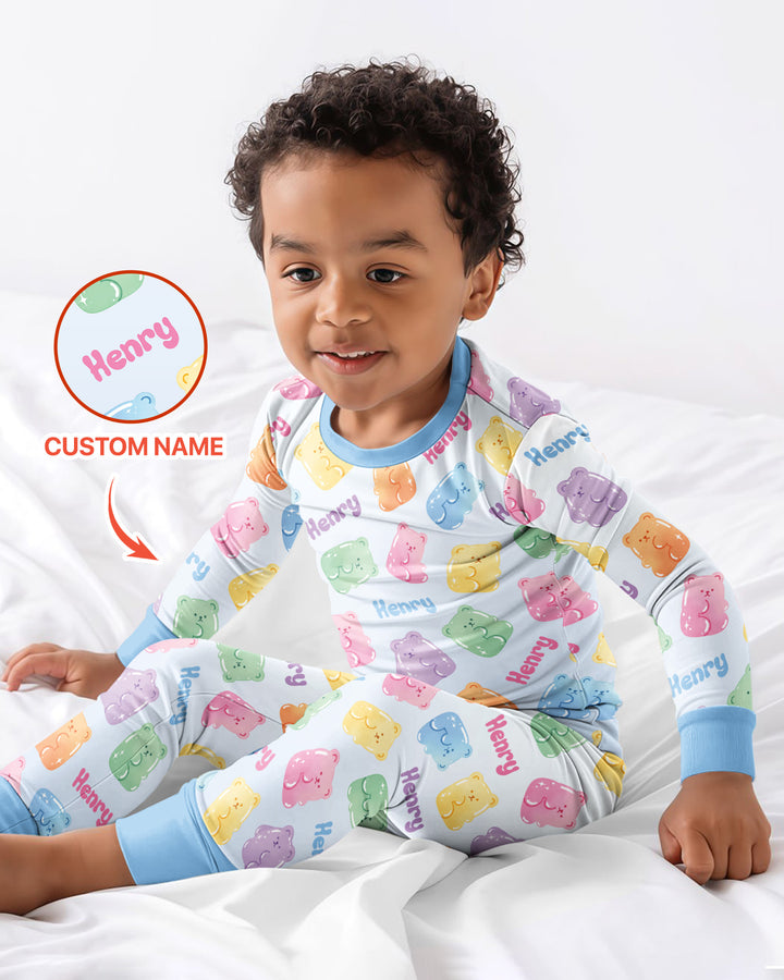 Kawaii Jelly Gummy Bears Custom Name Bamboo Two Piece Long Sleeve Pajama Set