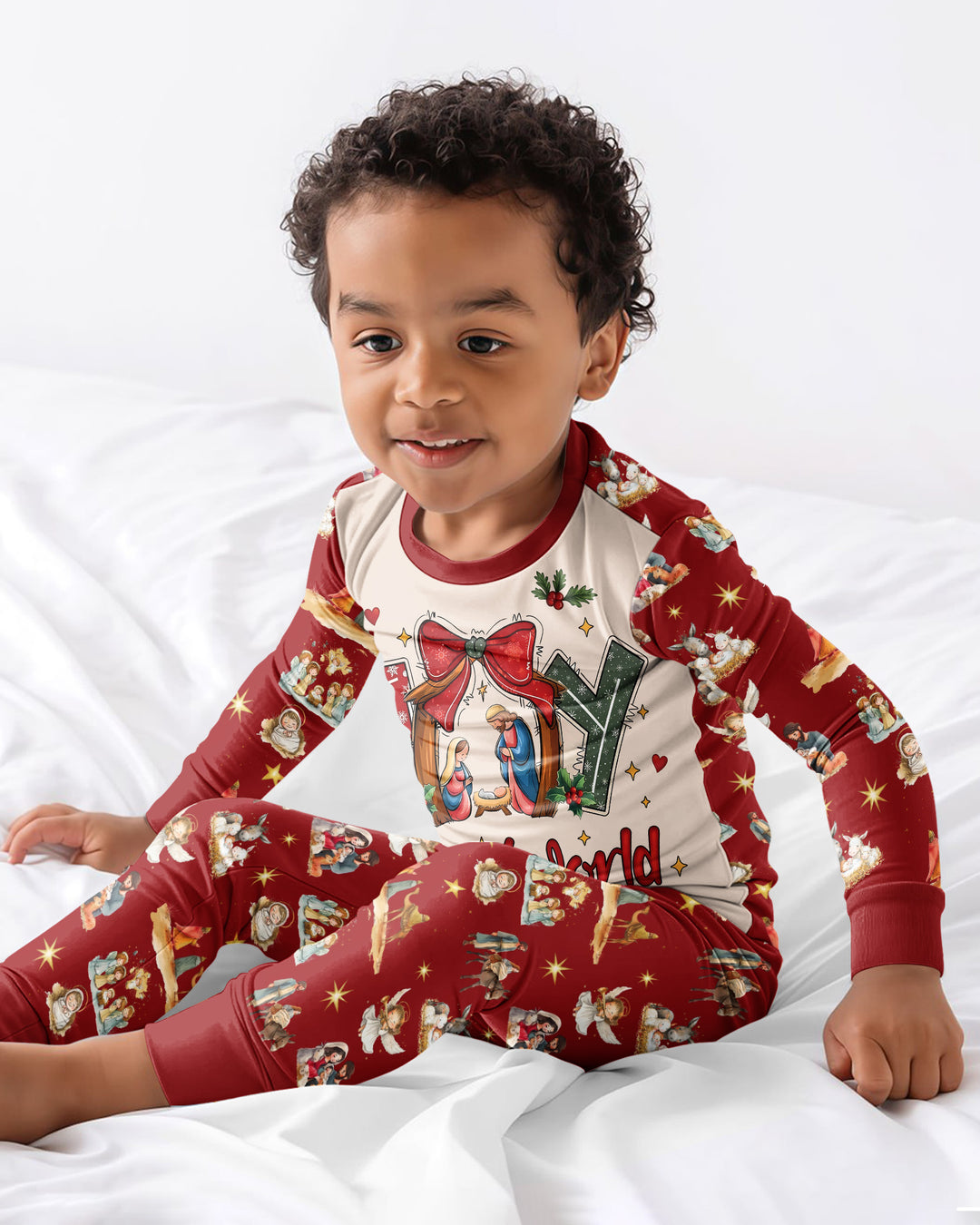 Nativity Joy To The World Bamboo Two Piece Long Sleeve Pajama Set