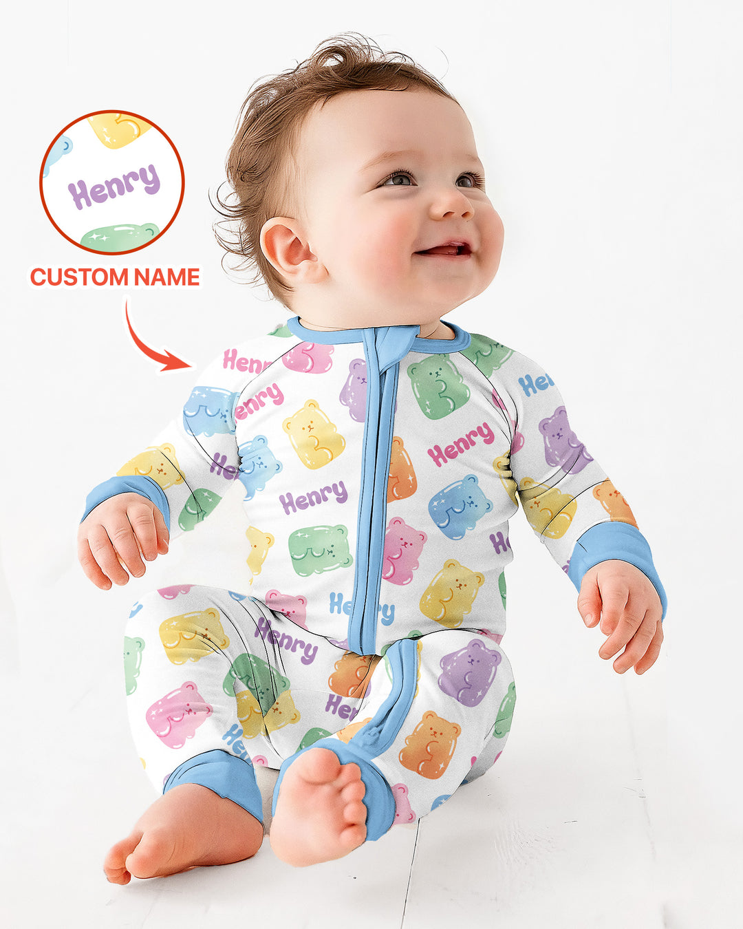 Kawaii Jelly Gummy Bears Custom Name Bamboo Convertible Zippy