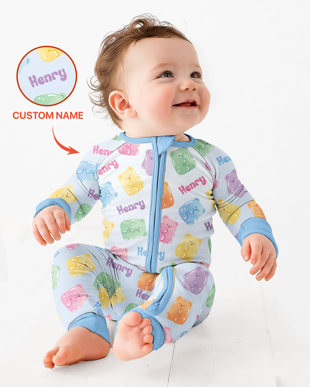 Kawaii Jelly Gummy Bears Custom Name Bamboo Convertible Zippy