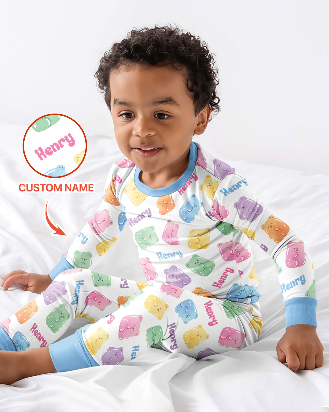 Kawaii Jelly Gummy Bears Custom Name Bamboo Two Piece Long Sleeve Pajama Set