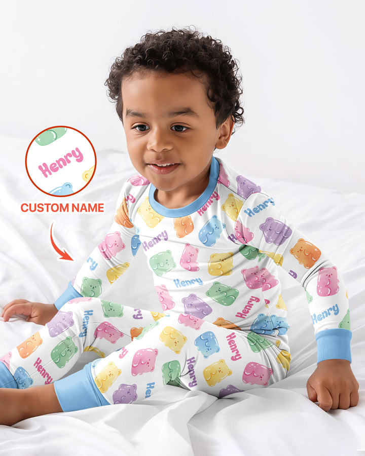 Kawaii Jelly Gummy Bears Custom Name Bamboo Two Piece Long Sleeve Pajama Set