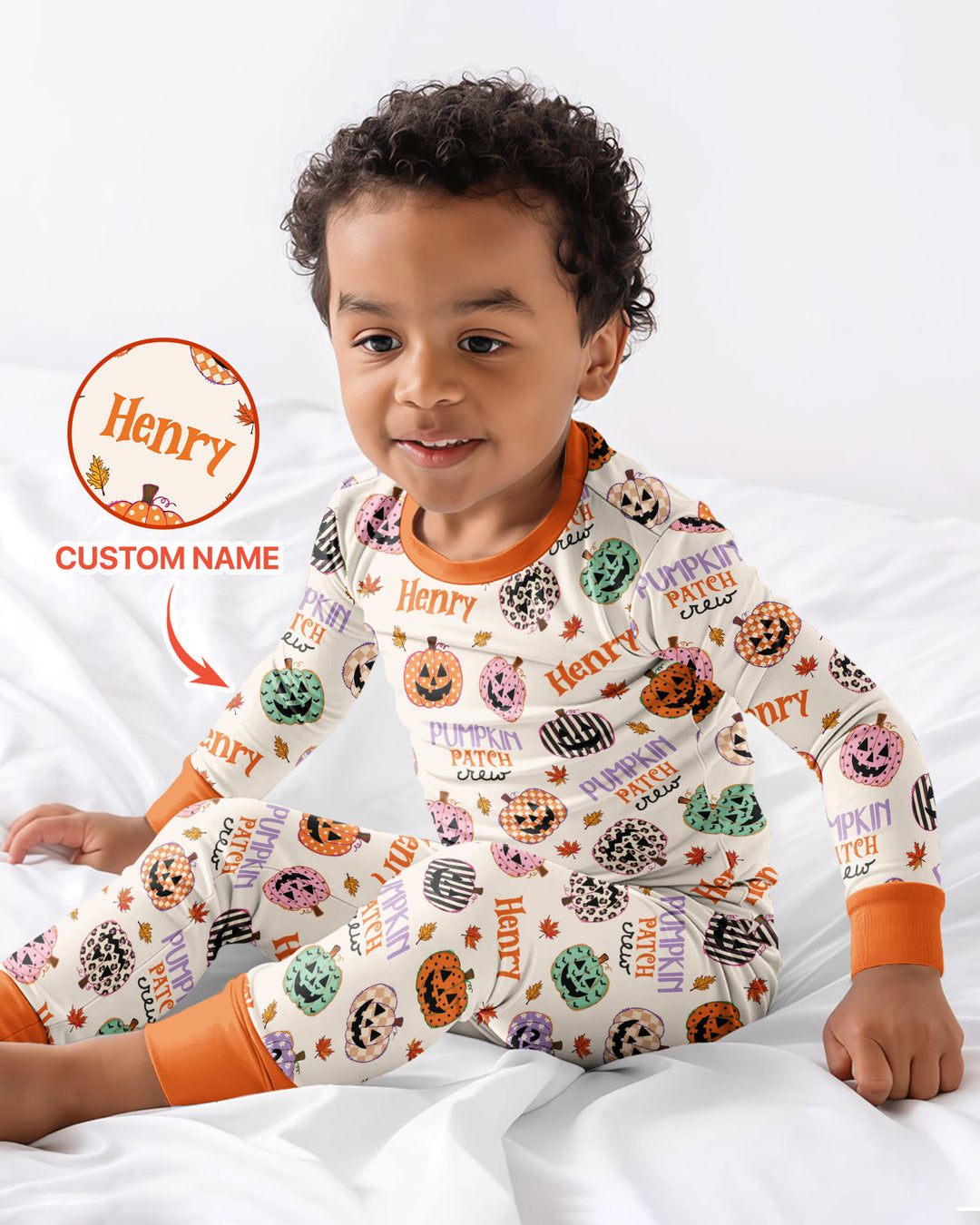 Custom Name Pumpkin Patch Crew Bamboo Two Piece Long Sleeve Pajama Set