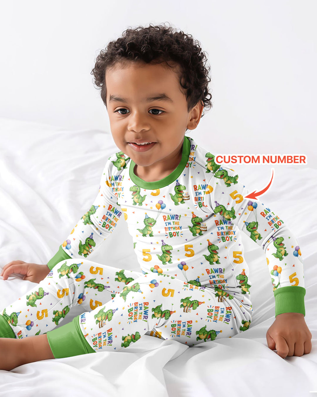 Personalized Dinosaur Birthday Boy Bamboo Two Piece Long Sleeve Pajama Set