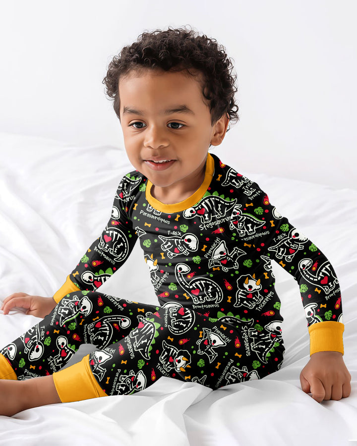 Kawaii Skeleton Dinos Bamboo Two Piece Long Sleeve Pajama Set