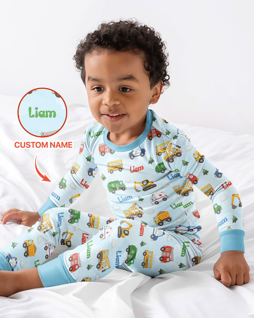 Busy Vehicles Bamboo Two Piece Long Sleeve Pajama Set