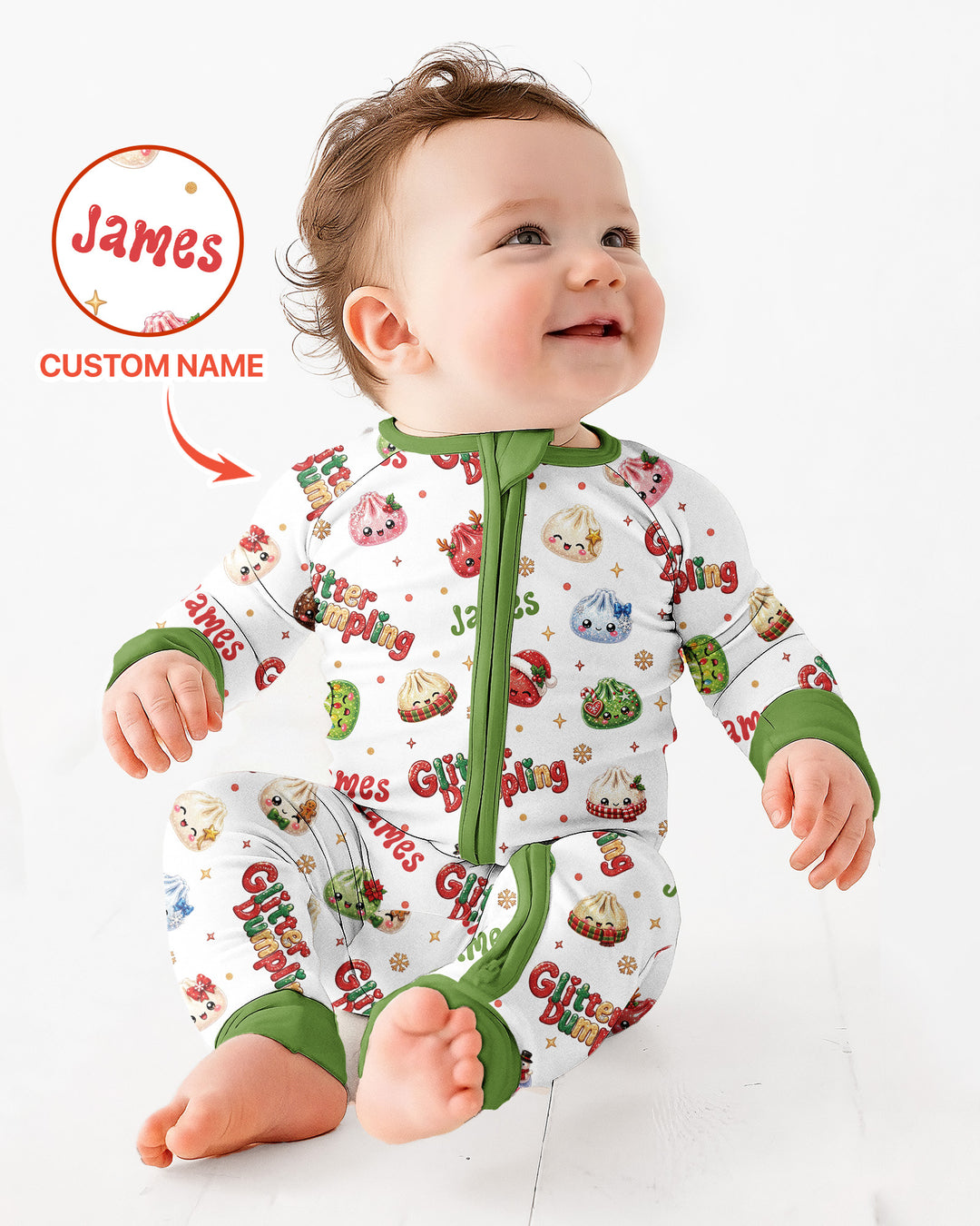 Custom Name Glitter Christmas Dumpling  Bamboo Convertible Zippy