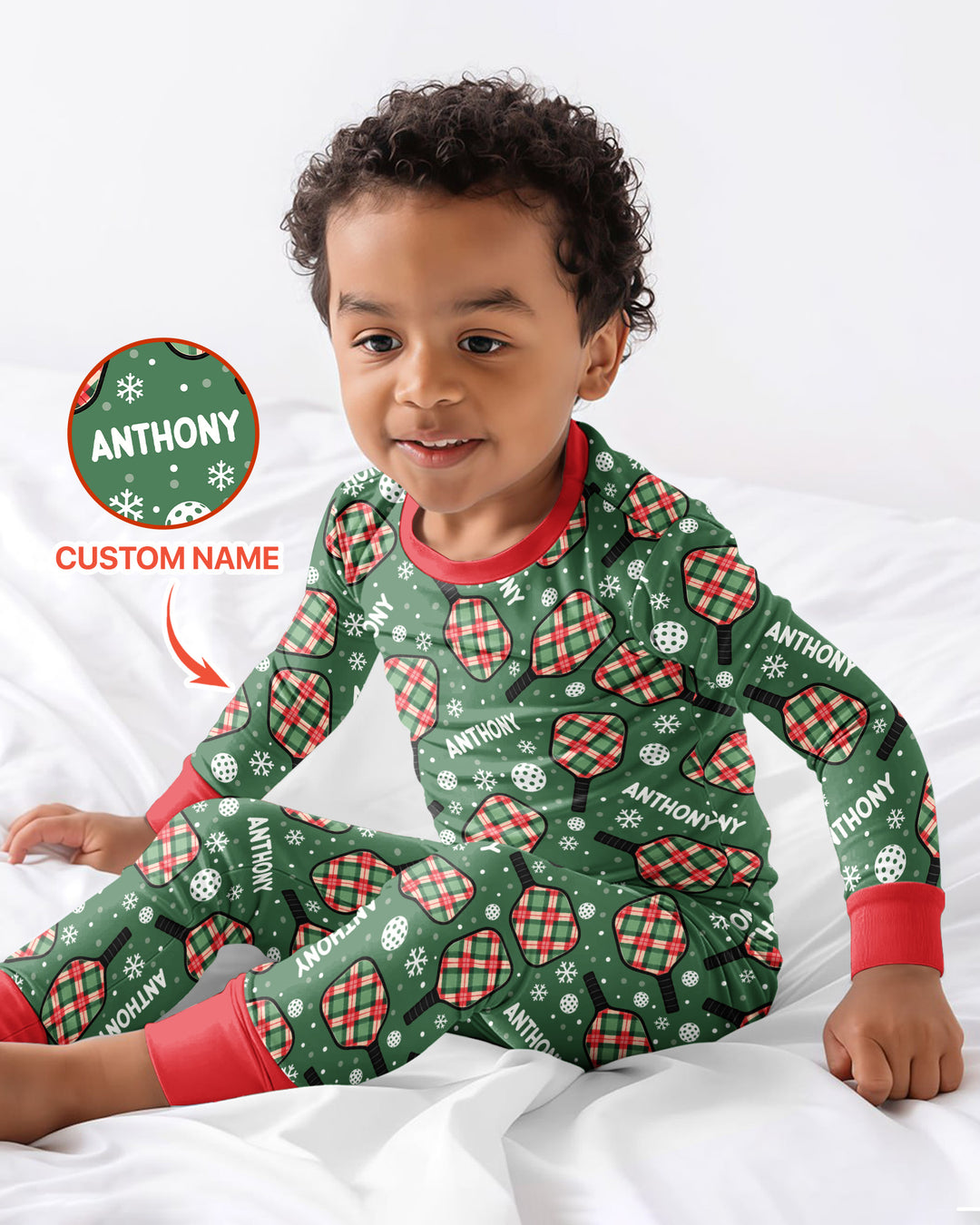 Custom Name Plaid Paddle Bamboo Two Piece Long Sleeve Pajama Set