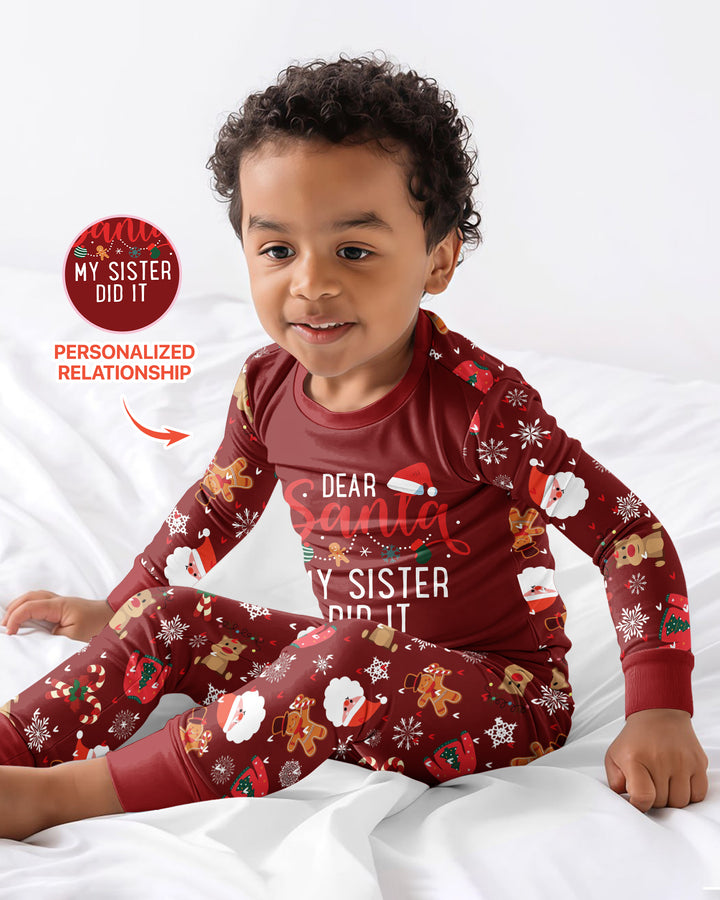 Personalized Dear Santa My Sister/Brother Did It Bamboo Two Piece Long Sleeve Pajama Set