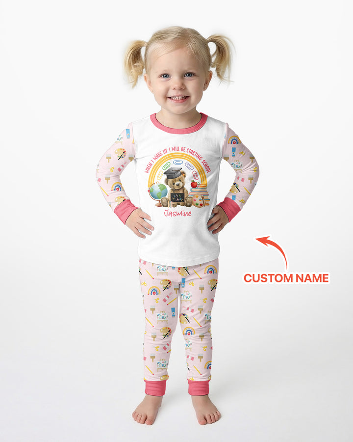 Custom Name When I Wake Up I Will Be Starting School Bamboo Two Piece Long Sleeve Pajama Set
