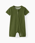 Dark Olive Green Bamboo Shorty Zippered Romper