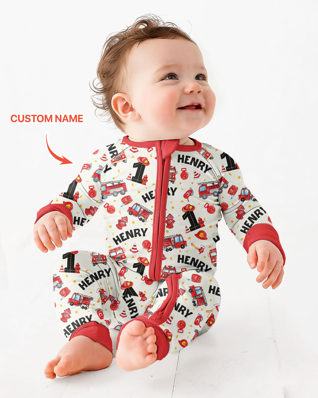 Custom Name Fire Truck Birthday Boy Bamboo Convertible Zippy