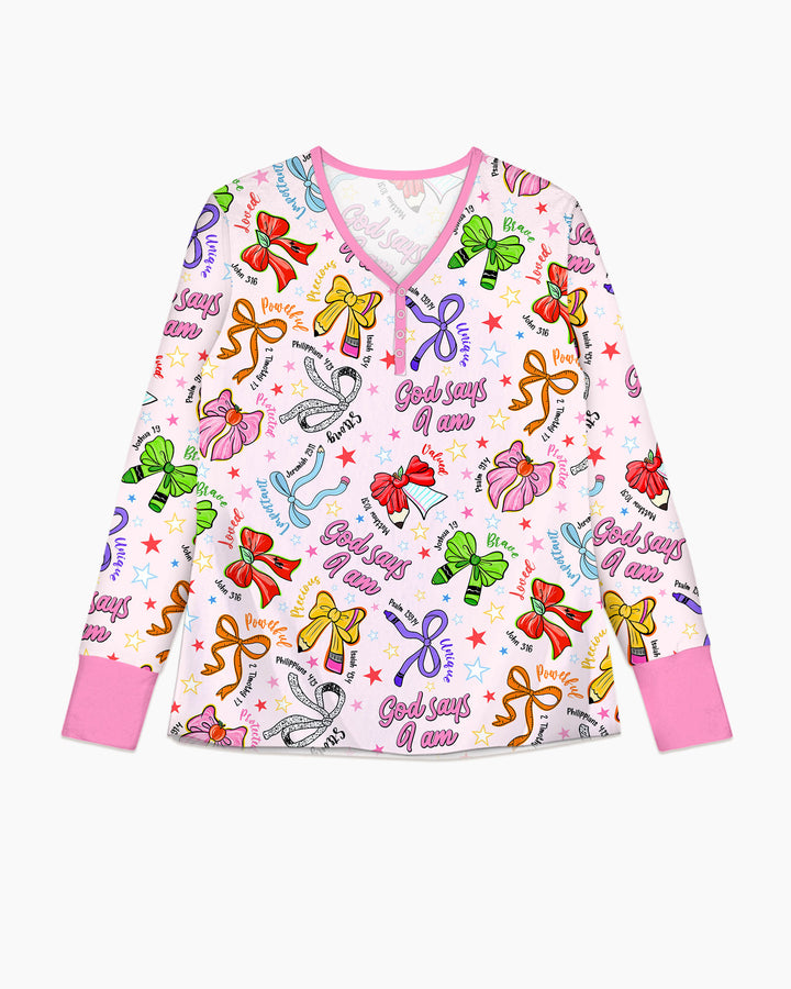 Pencil Bows God Says I Am Bamboo Women Pajama Set