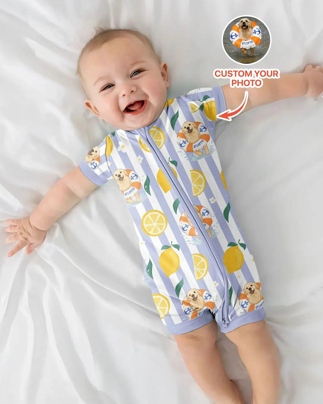 Custom Image Summer Lemon Bamboo Shorty Zippy