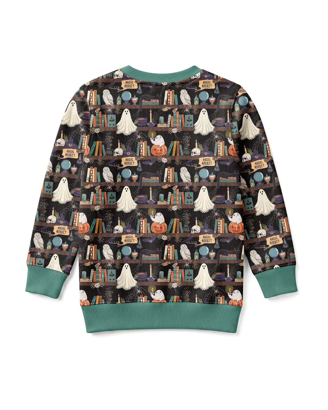 Cute Ghost Witchy Halloween Magic Library Bamboo Crewneck Sweatshirt