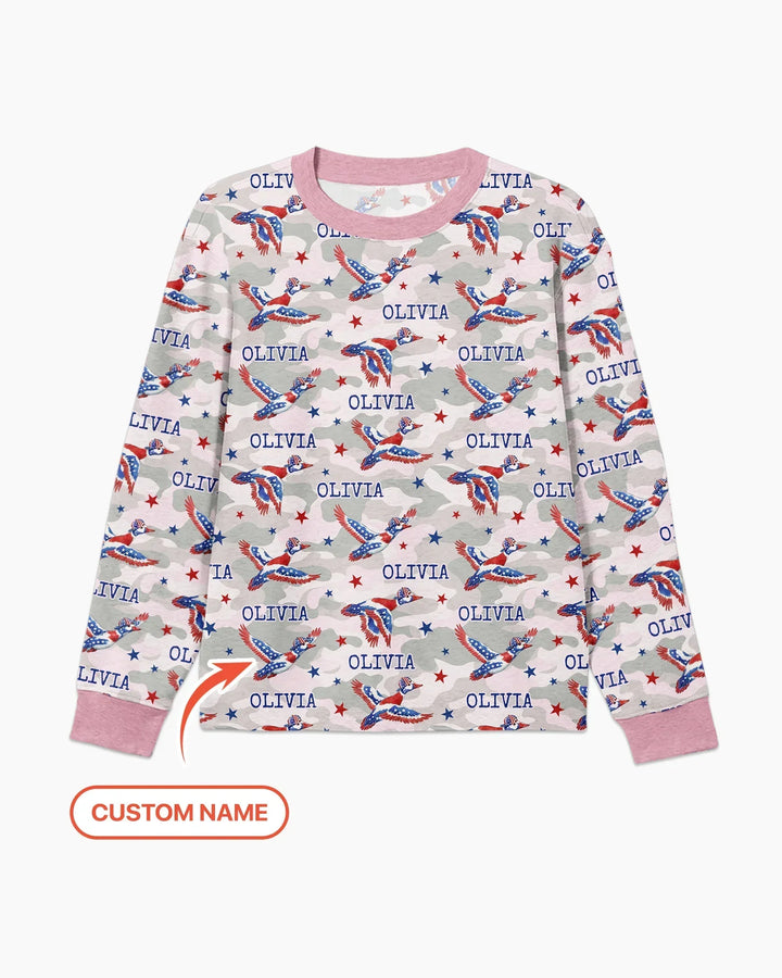 Custom Name America Mallard Duck Family Matching Bamboo Men's Pajama Set