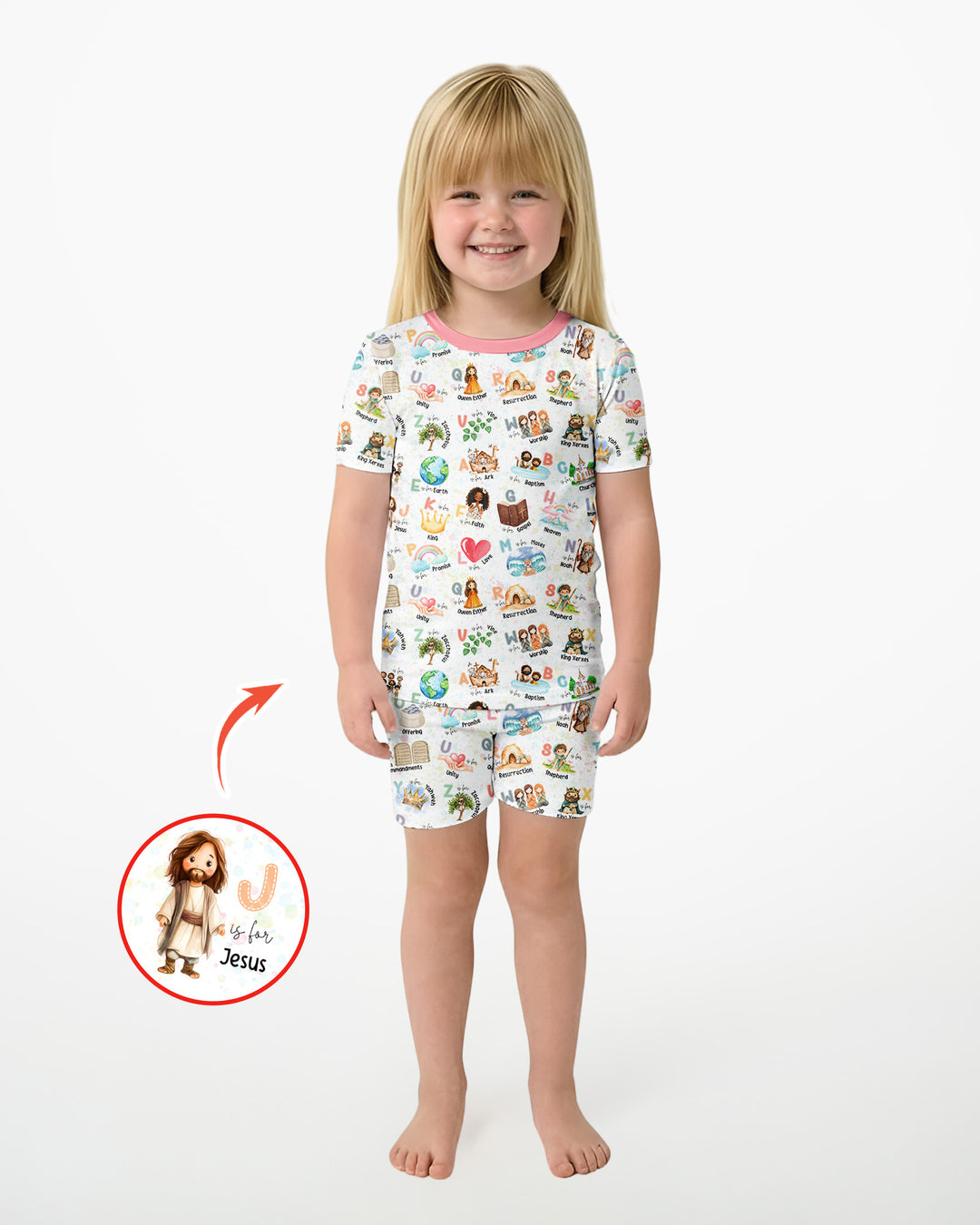 Bible ABC Alphabet Bamboo Two Piece Short Sleeve Shorts Pajama Set