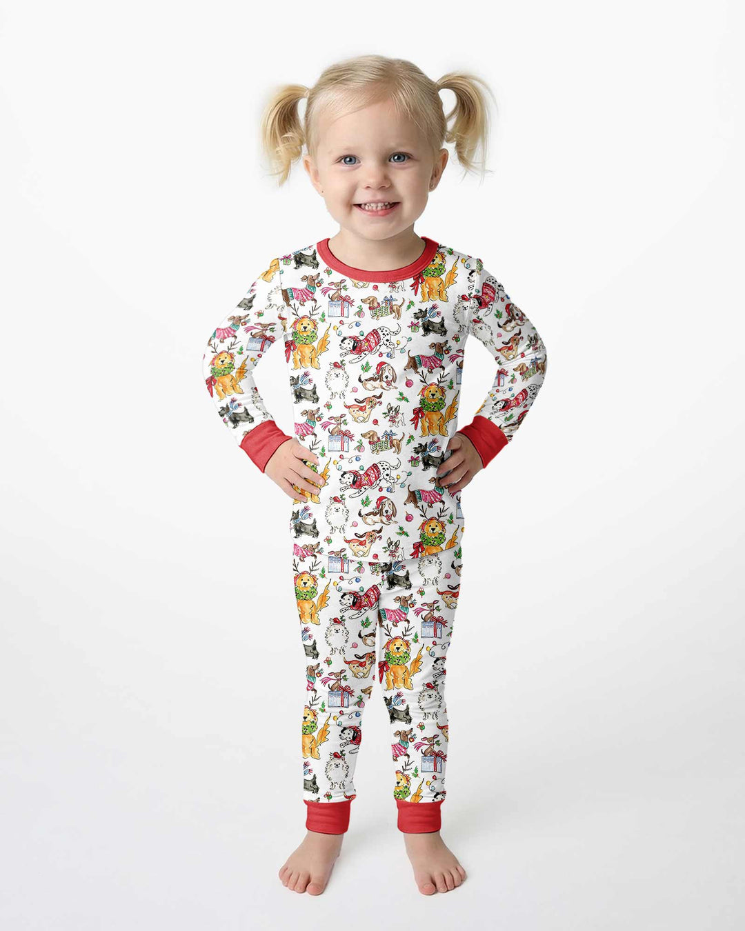 Festive Christmas Pups Bamboo Two Piece Long Sleeve Pajama Set